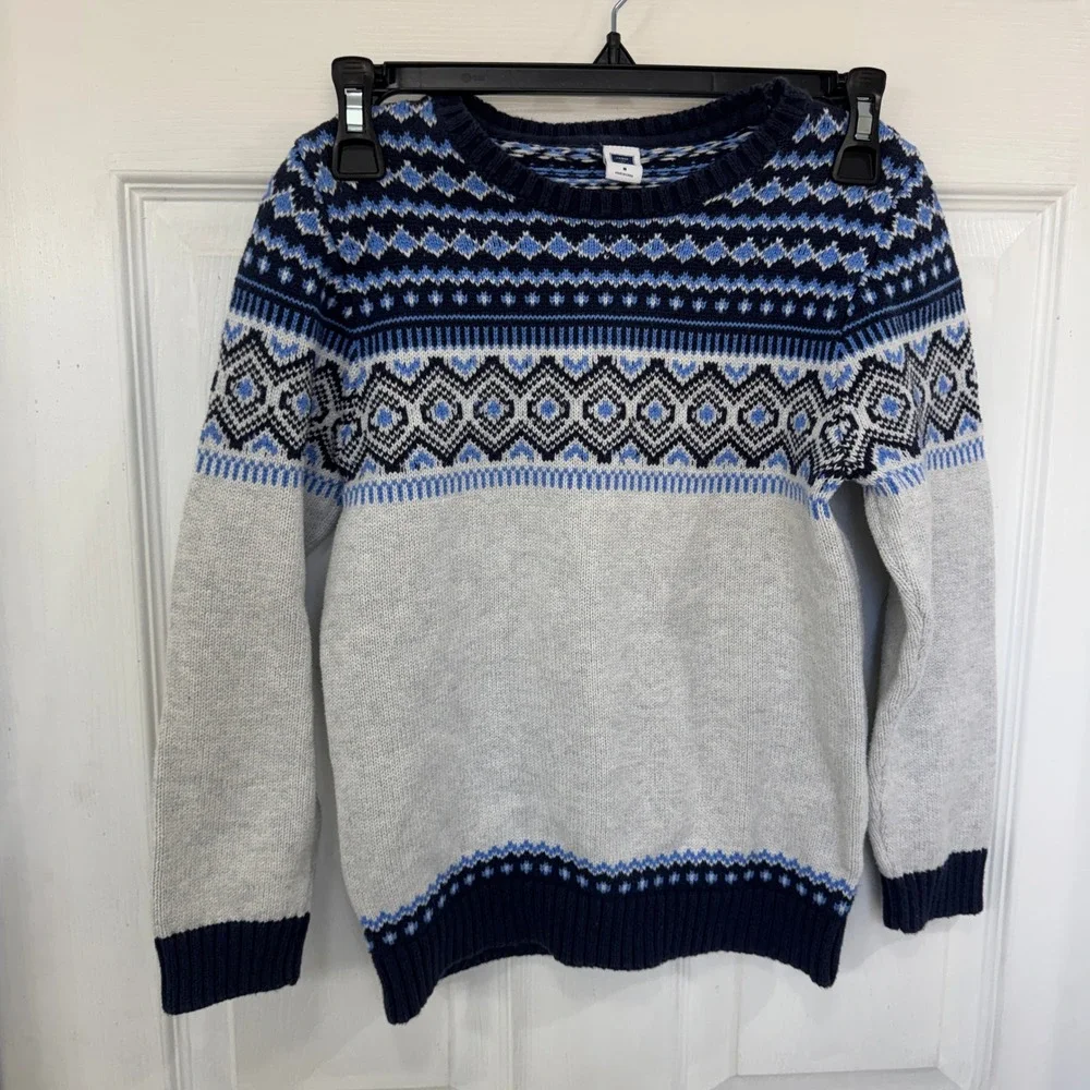 Janie and Jack Fair Isle Blue Boys 8 Crew Neck Knit Sweater